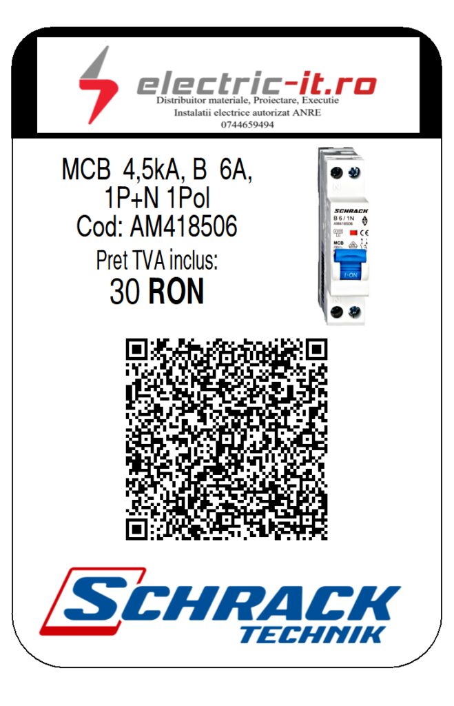 AM418506 - MCB 4,5kA, B 6A,1P+N 1Modul