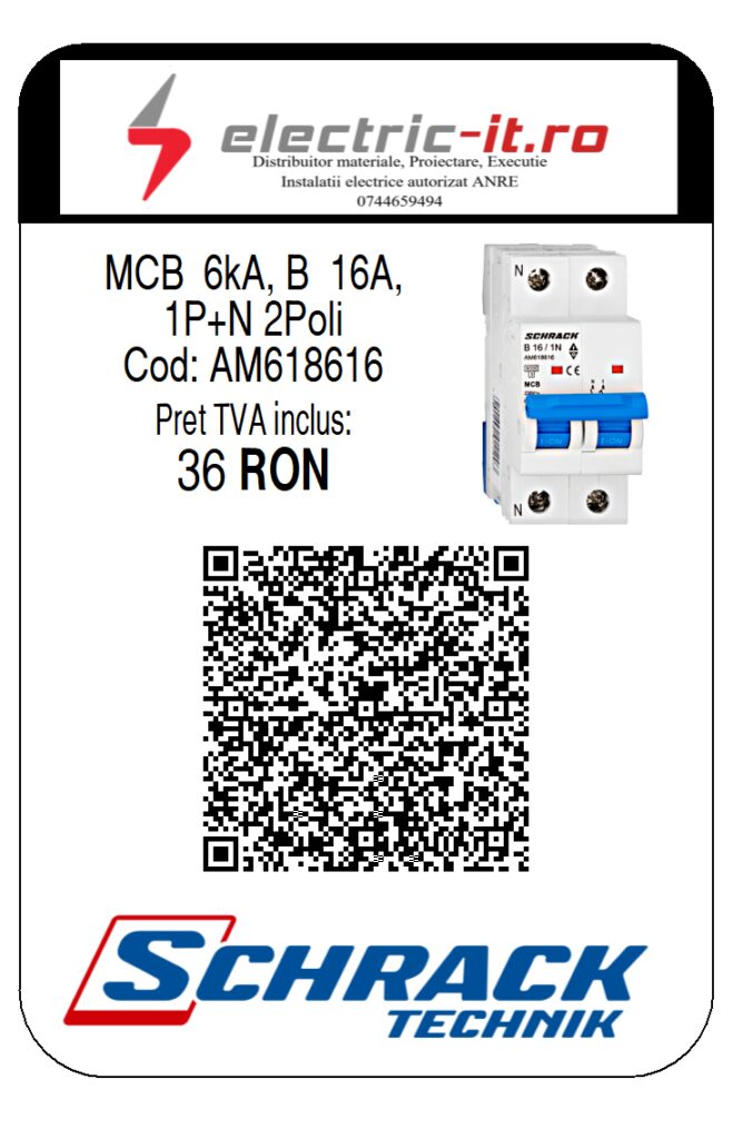 AM618616 - MCB 6kA, B 16A,1P+N 2module