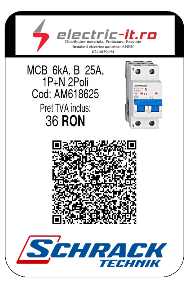 AM618625 - MCB 6kA, B 25A,1P+N 2module